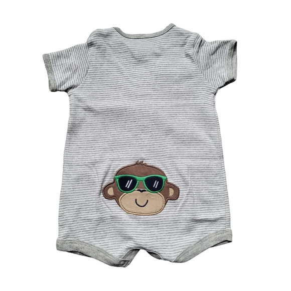 Carters Infant Boys Gray Striped Monkey Shortie Romper Baby Bodysuit Outfit - Picture 9 of 9